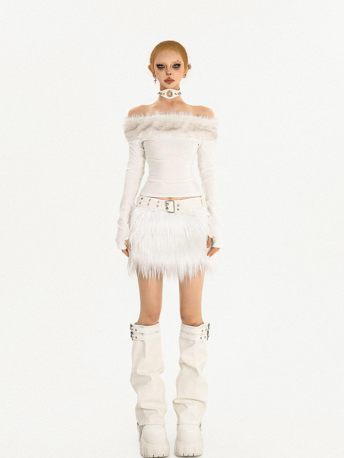 Nico Molly Fur Collar Off Shoulder Women&