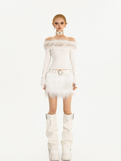 Nico Molly Fur Collar Off Shoulder Women&