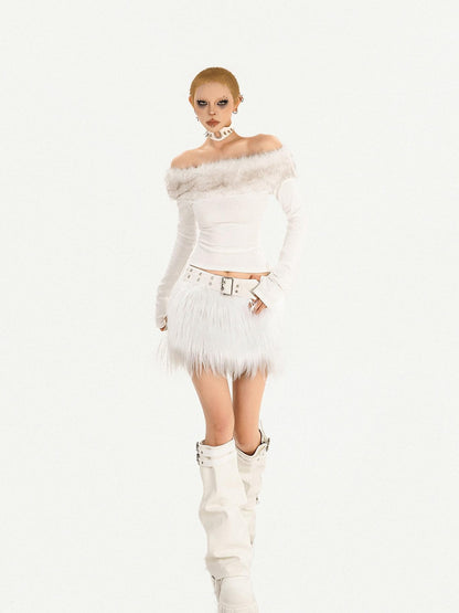 Nico Molly Fur Collar Off Shoulder Women&