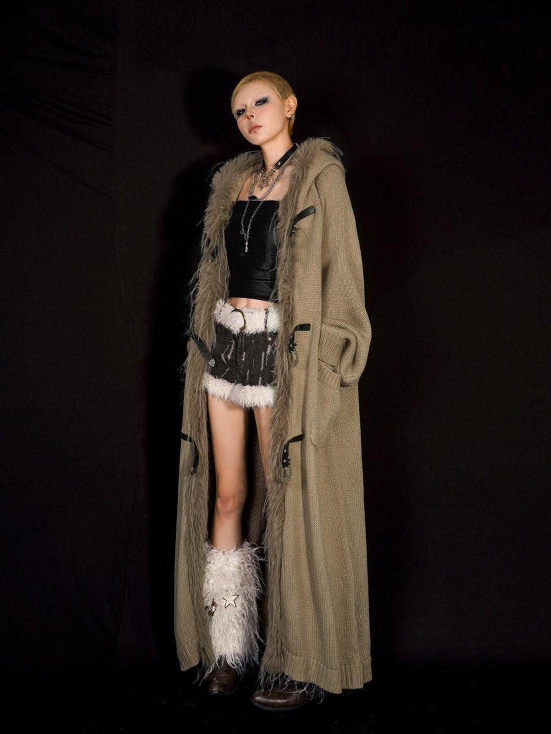 Nico Molly Fur Collar Patchwork Fringe Hooded Women&
