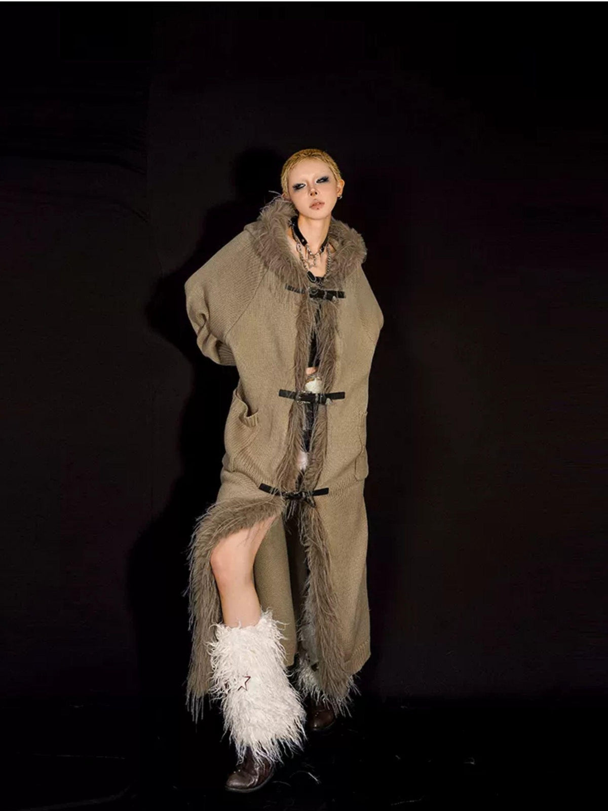Nico Molly Fur Collar Patchwork Fringe Hooded Women&
