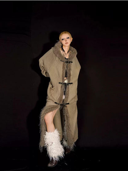 Nico Molly Fur Collar Patchwork Fringe Hooded Women&