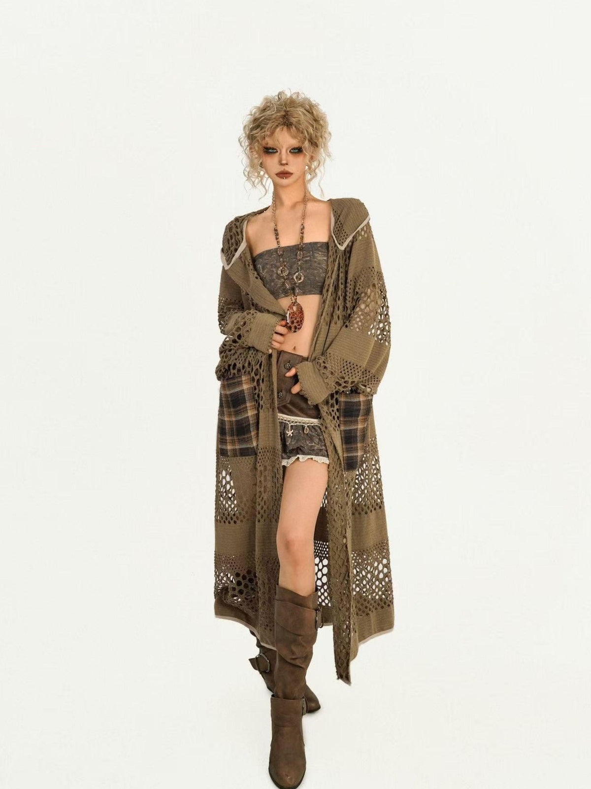 Nico Molly Fur Collar Patchwork Fringe Hooded Women&