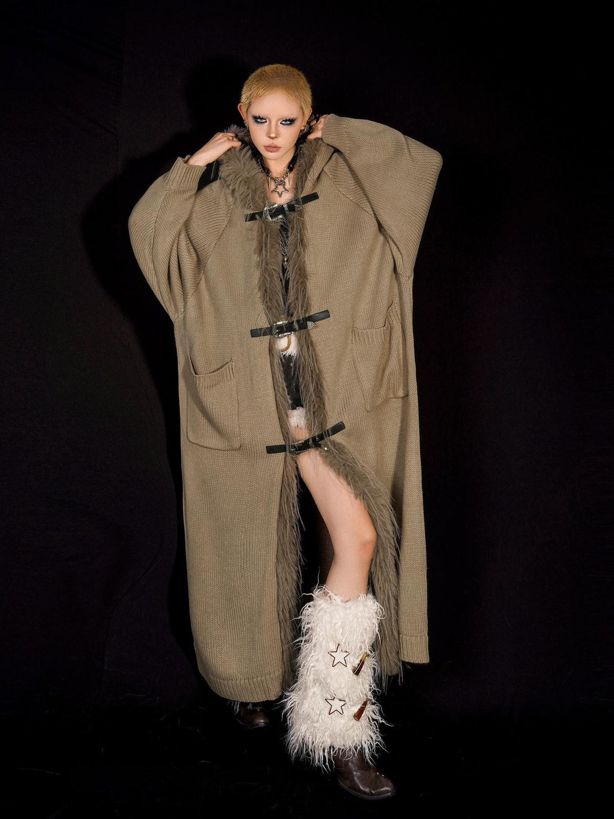 Nico Molly Fur Collar Patchwork Fringe Hooded Women&