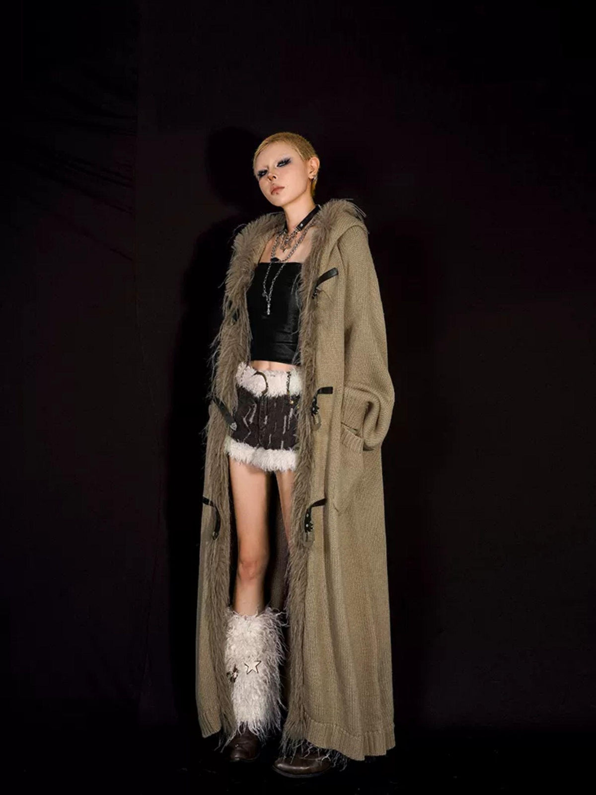 Nico Molly Fur Collar Patchwork Fringe Hooded Women&