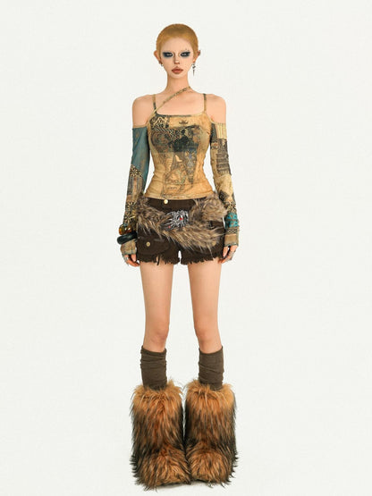 Nico Molly Furry Skull Vintage Edgy Street Y2k Women&