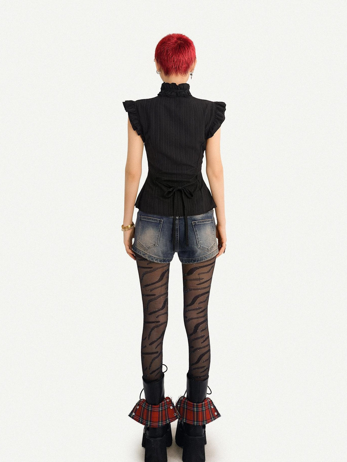 Nico Molly Gothic Black Ruffle Cinched Waist Sleeveless Slimming Women&