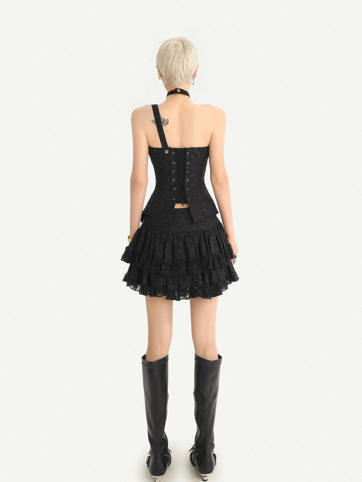 Nico Molly Gothic Halter Metal Buckle Cinched Asymmetrical Women&