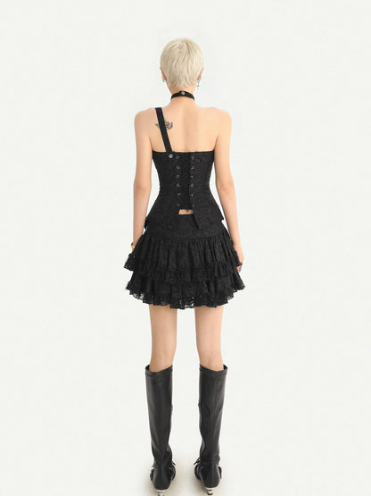 Nico Molly Gothic Halter Metal Buckle Cinched Asymmetrical Women&