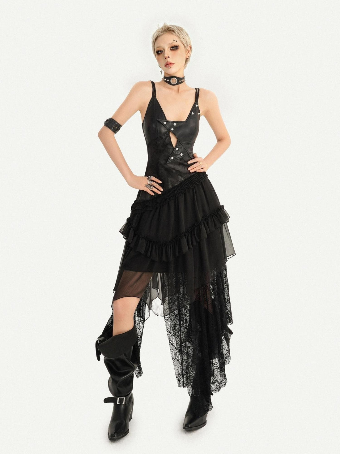 Nico Molly Gothic Lace Patchwork Irregular Hem Women&