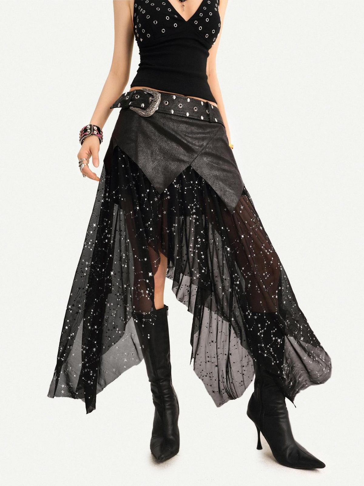 Nico Molly Gothic Mesh Asymmetric Patchwork Women&