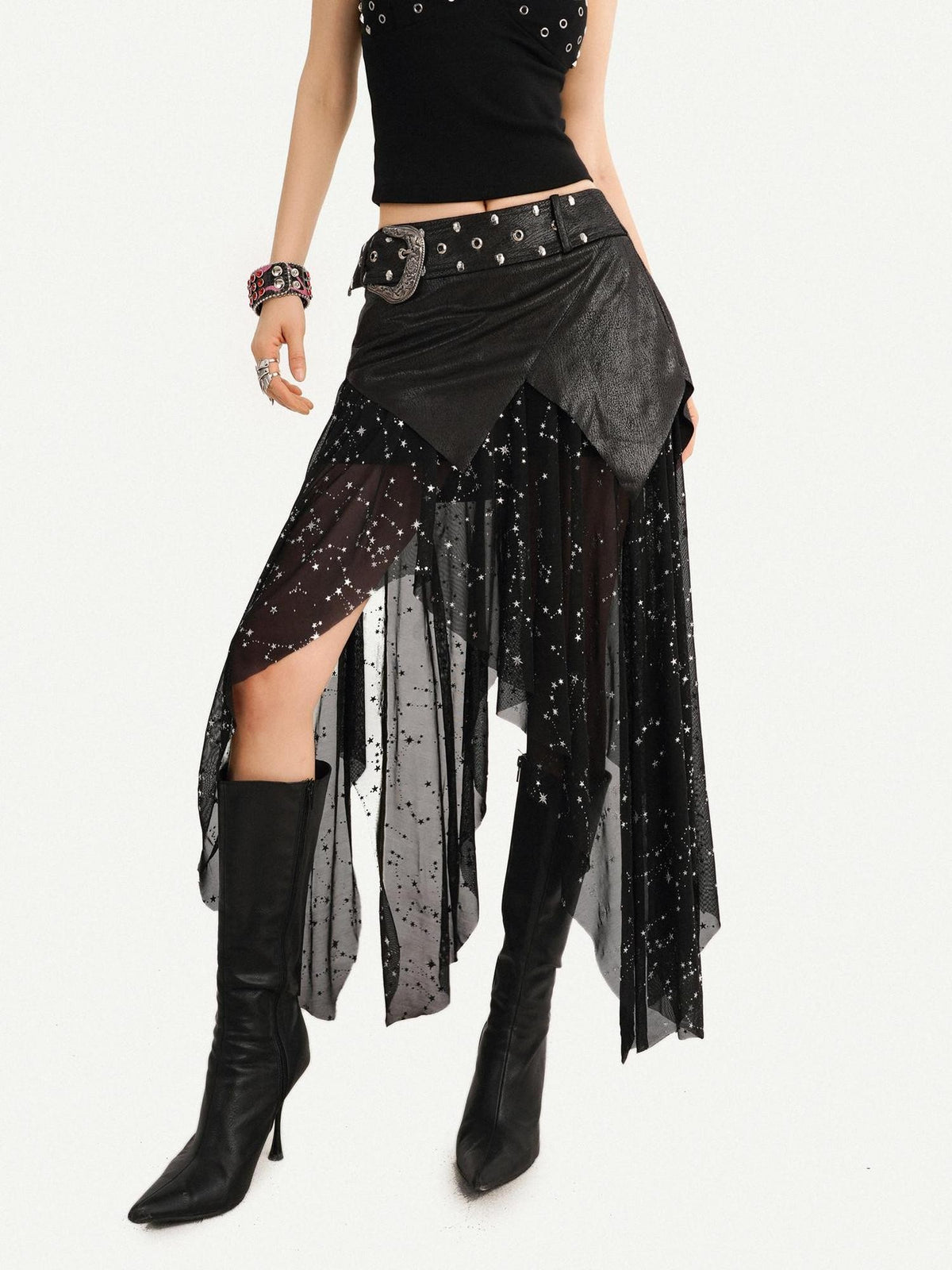 Nico Molly Gothic Mesh Asymmetric Patchwork Women&