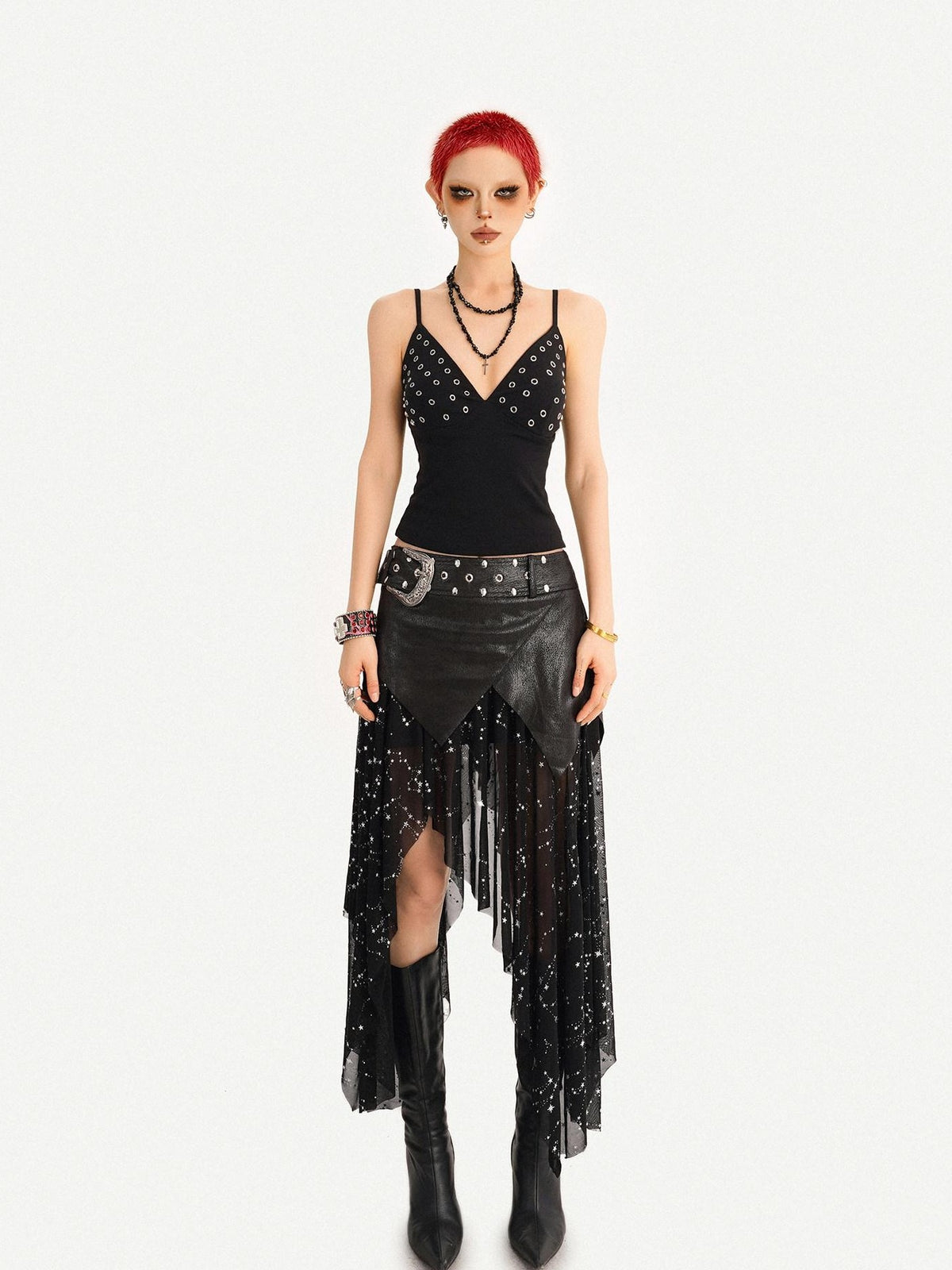Nico Molly Gothic Mesh Asymmetric Patchwork Women&