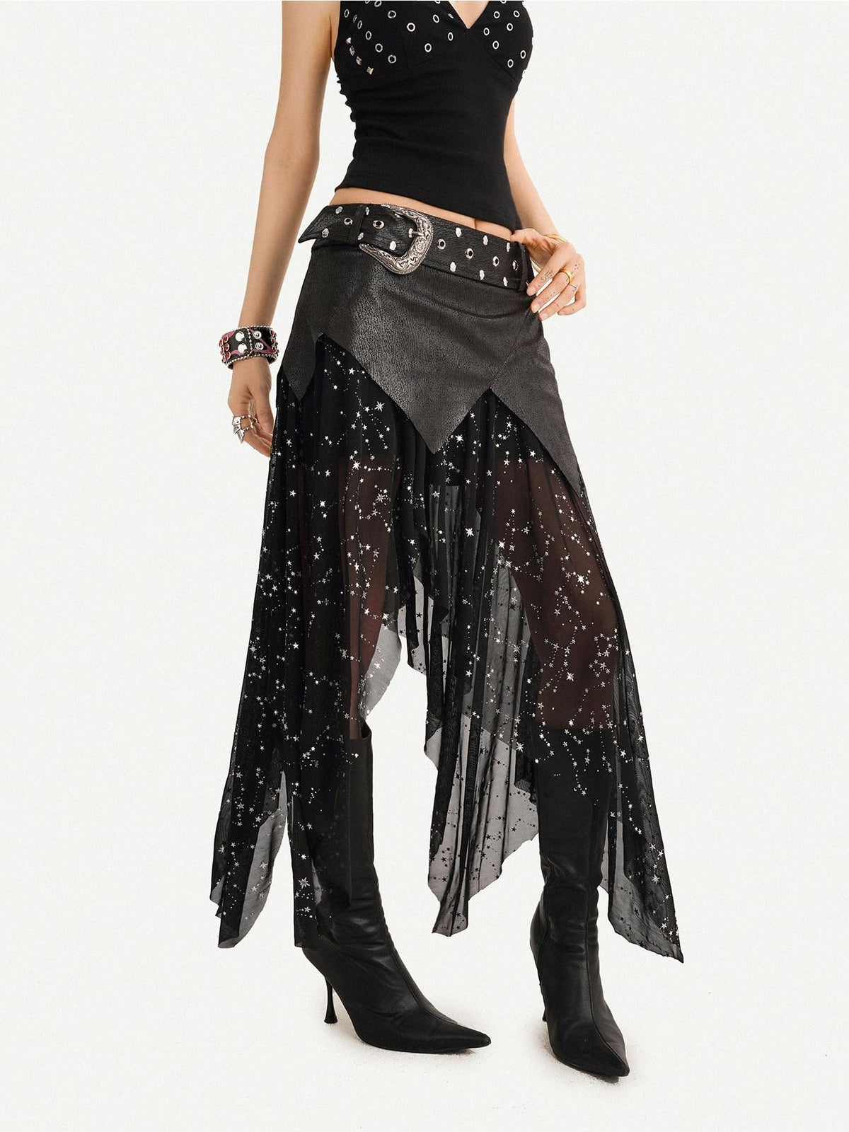 Nico Molly Gothic Mesh Asymmetric Patchwork Women&