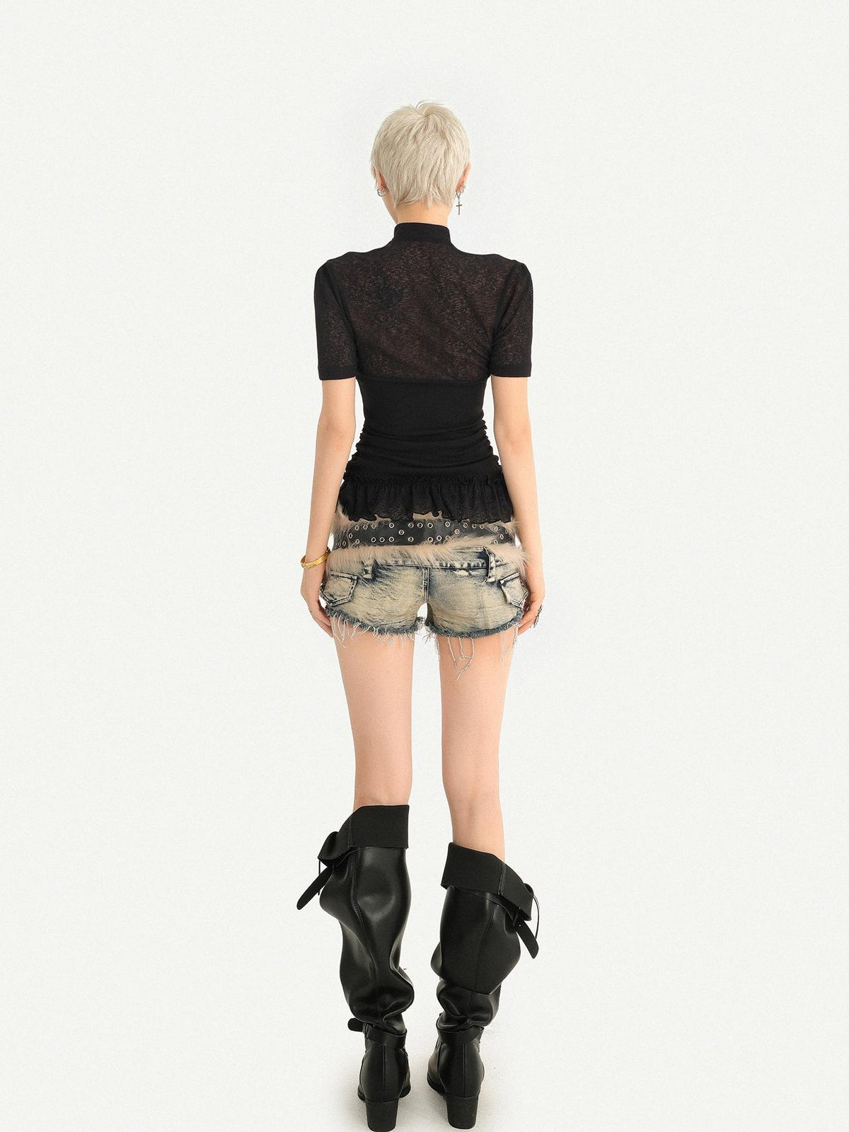 Nico Molly Gothic Patchwork Lace Print Square Neck A Line Sleeve Women&