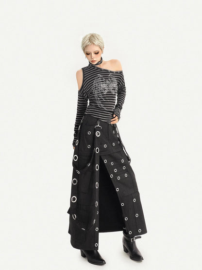 Nico Molly Gothic Stripe Wing Print Asymmetric Off Shoulder Women&