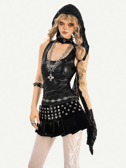 Nico Molly Gothic Studded Beaded Pleated High Waist Women&