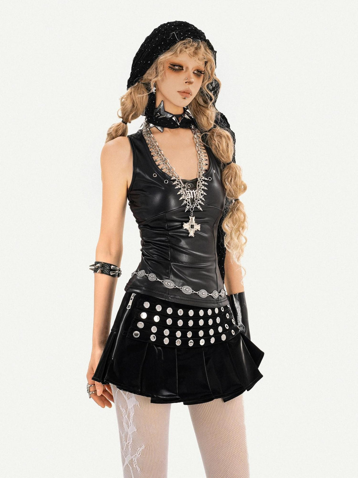 Nico Molly Gothic Studded Beaded Pleated High Waist Women&