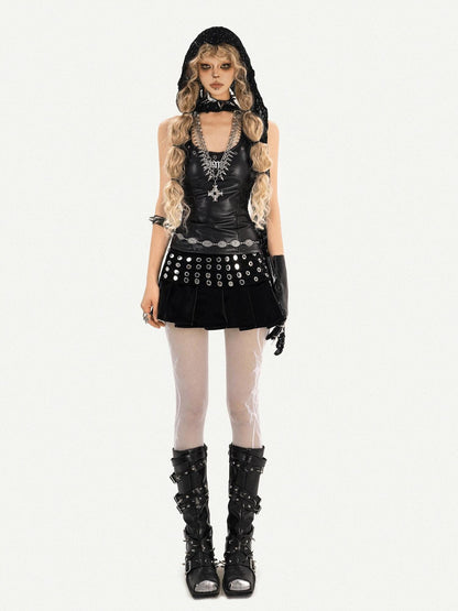 Nico Molly Gothic Studded Beaded Pleated High Waist Women&