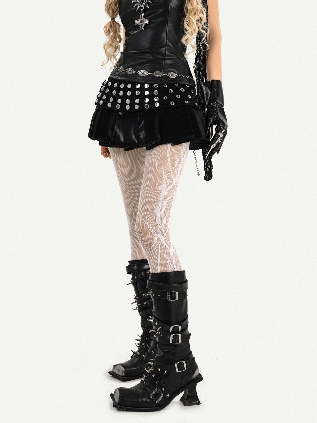Nico Molly Gothic Studded Beaded Pleated High Waist Women&