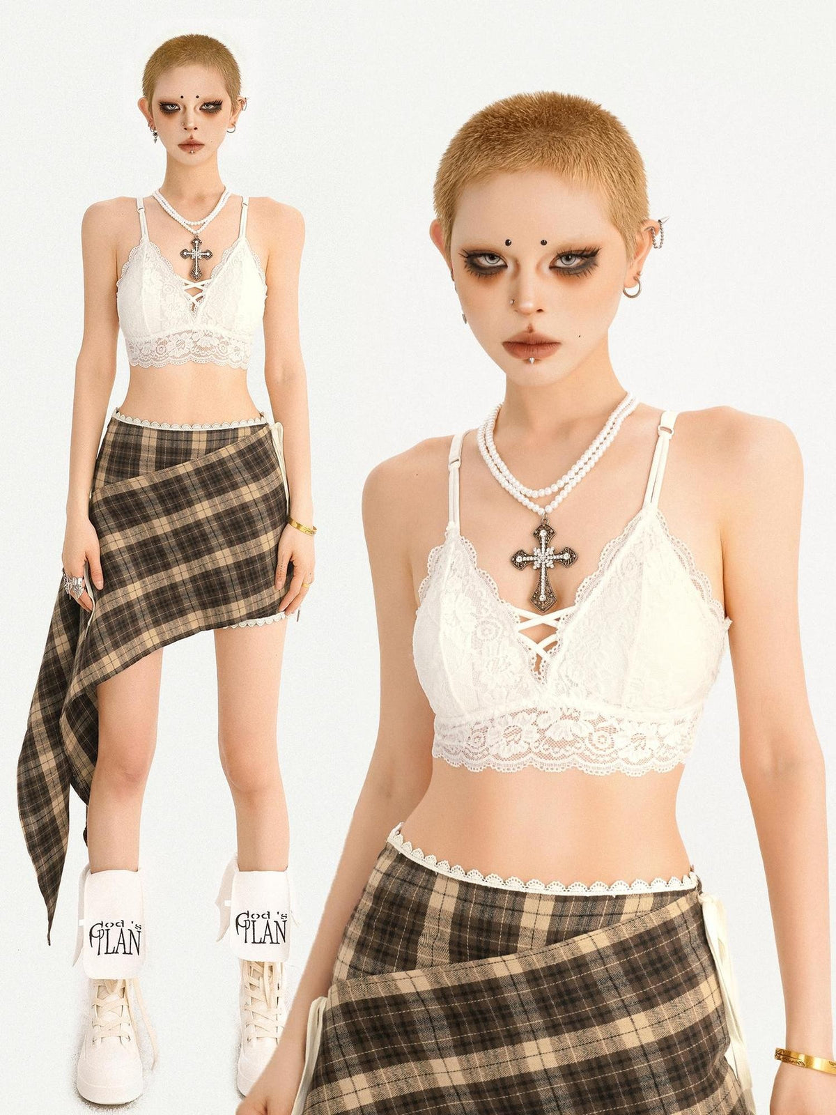 Nico Molly Gothic Sweet V-neck Tie Back Padded Cropped Strappy Women&