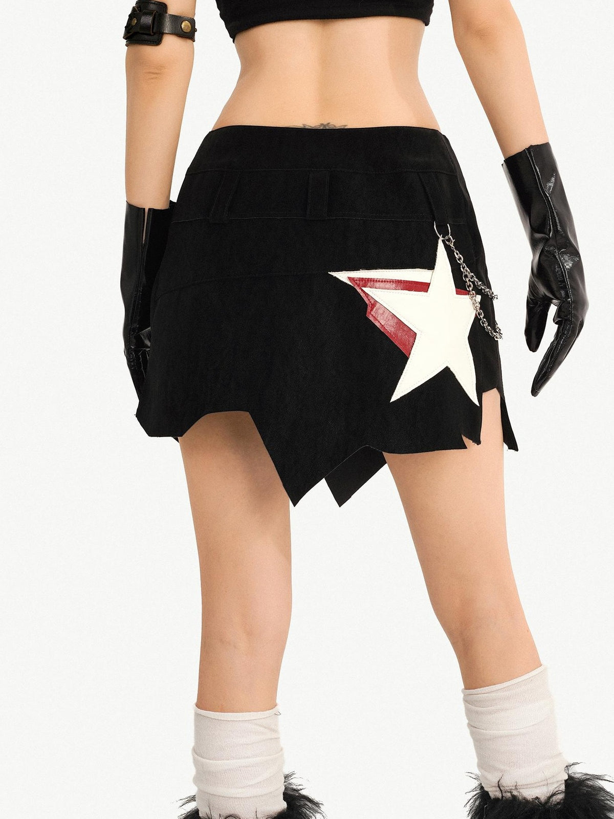 Nico Molly Graffiti Studded Asymmetric Punk Low Waist Women&