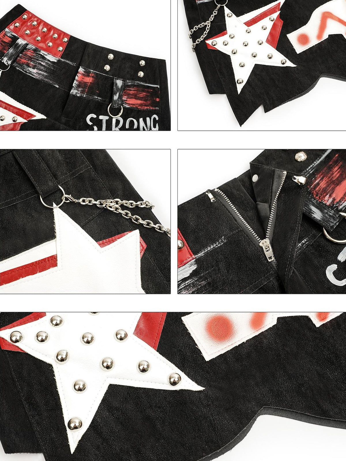 Nico Molly Graffiti Studded Asymmetric Punk Low Waist Women&