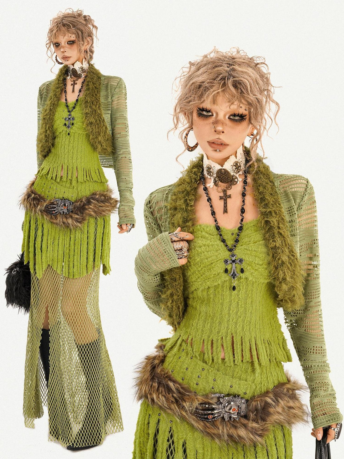 Nico Molly Green Cutout Frayed Edge Slim Fit Dyed Women&