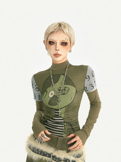 Nico Molly Green Punk Print Slim Fit A Line Sleeve Women&
