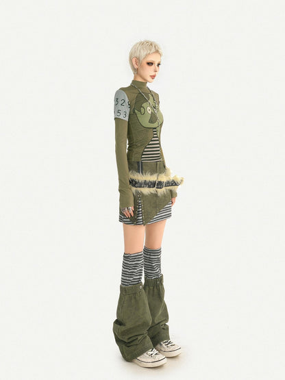Nico Molly Green Punk Print Slim Fit A Line Sleeve Women&