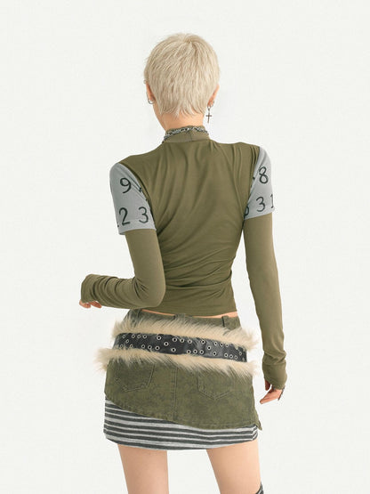 Nico Molly Green Punk Print Slim Fit A Line Sleeve Women&
