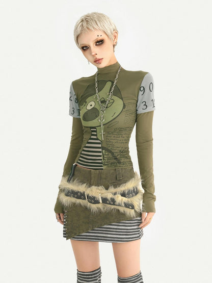 Nico Molly Green Punk Print Slim Fit A Line Sleeve Women&