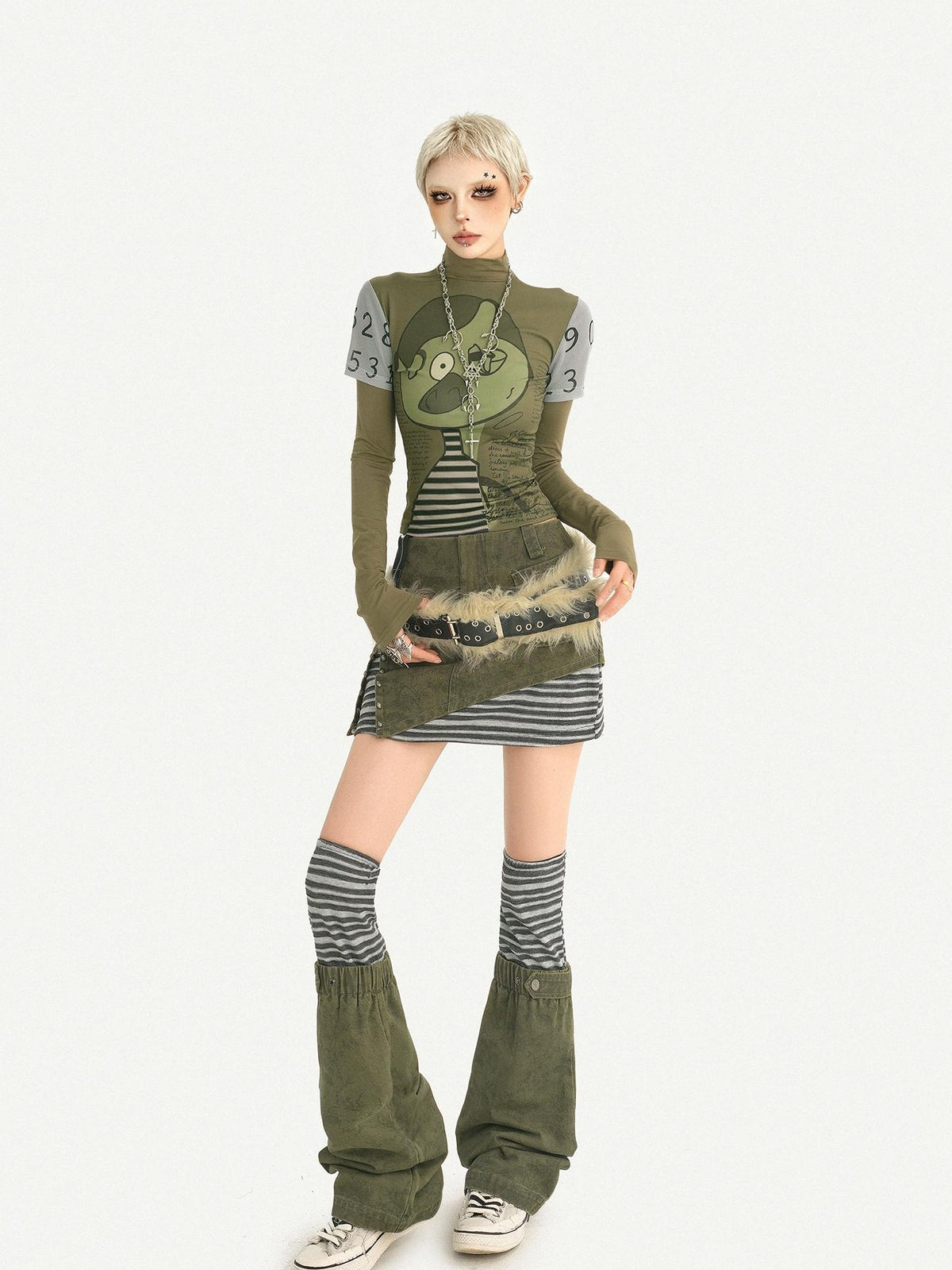 Nico Molly Green Punk Print Slim Fit A Line Sleeve Women&