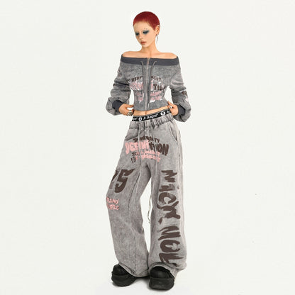 Nico_Molly_Grey_Vintage_Letter_Print_Loose_Pocket_Elastic_Women&