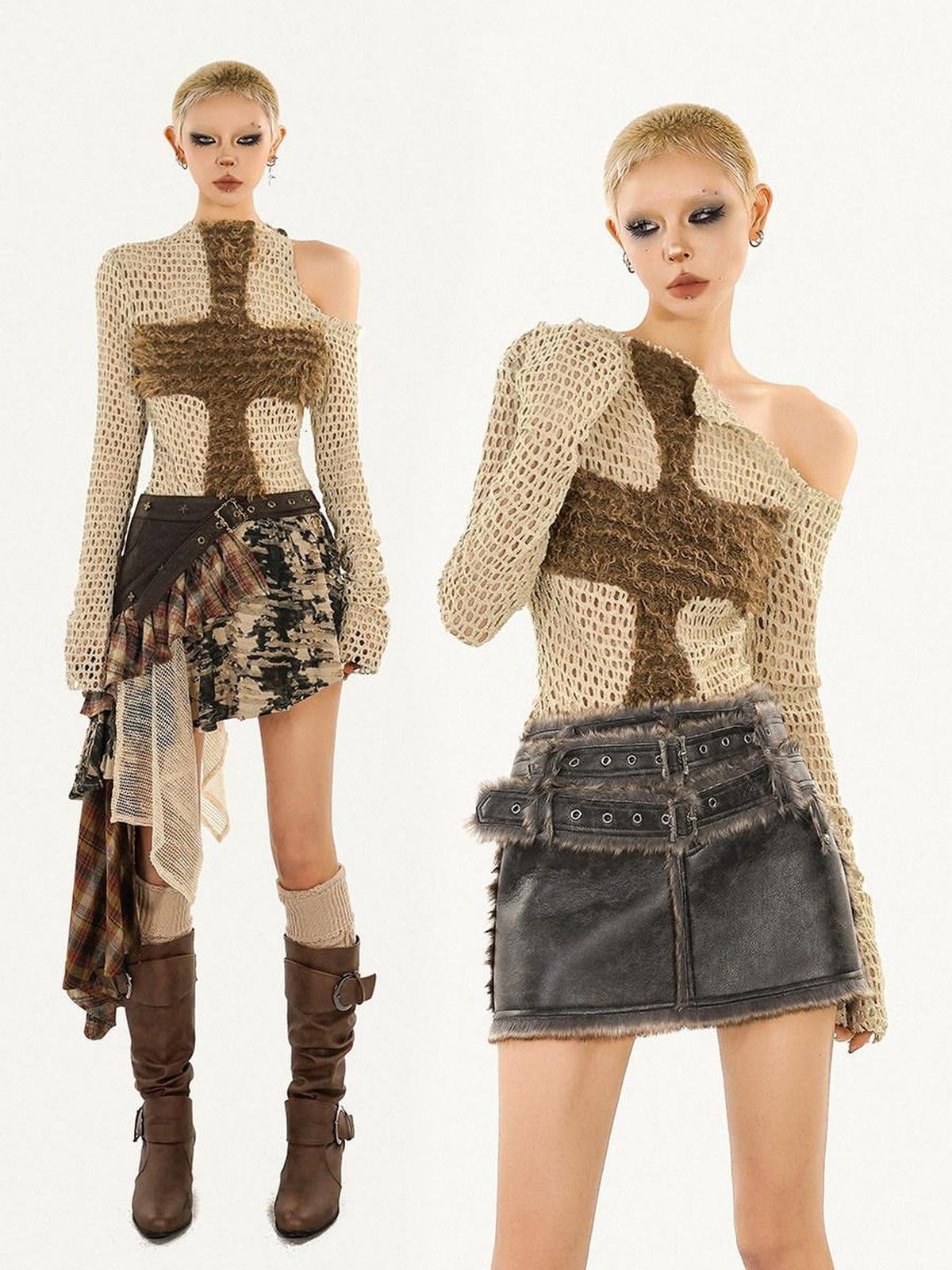 Nico Molly Grunge Distressed Cutout Fishnet Knitted Women&