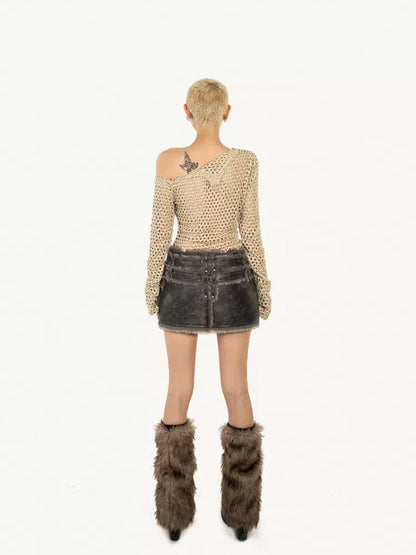 Nico Molly Grunge Distressed Cutout Fishnet Knitted Women&
