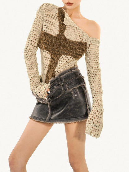 Nico Molly Grunge Distressed Cutout Fishnet Knitted Women&