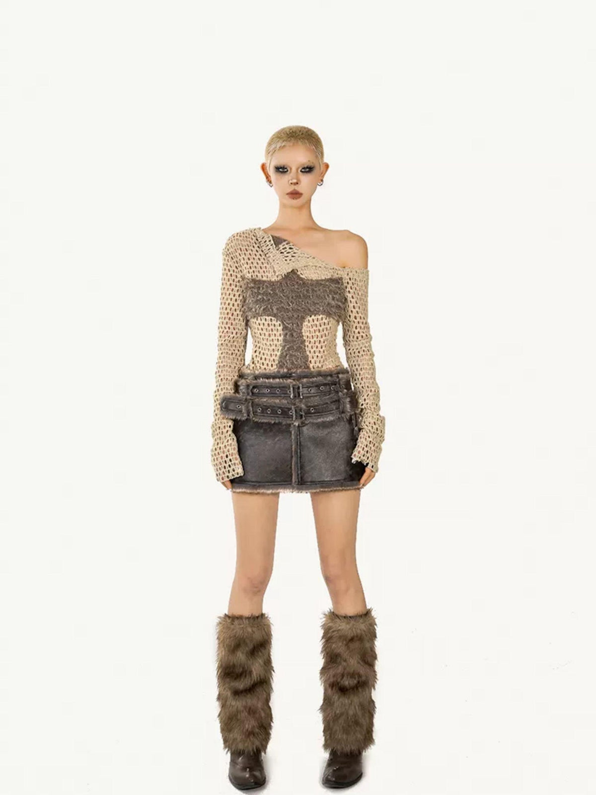 Nico Molly Grunge Distressed Cutout Fishnet Knitted Women&