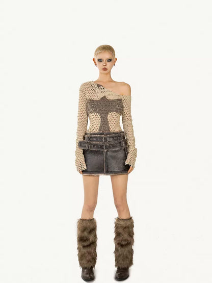 Nico Molly Grunge Distressed Cutout Fishnet Knitted Women&