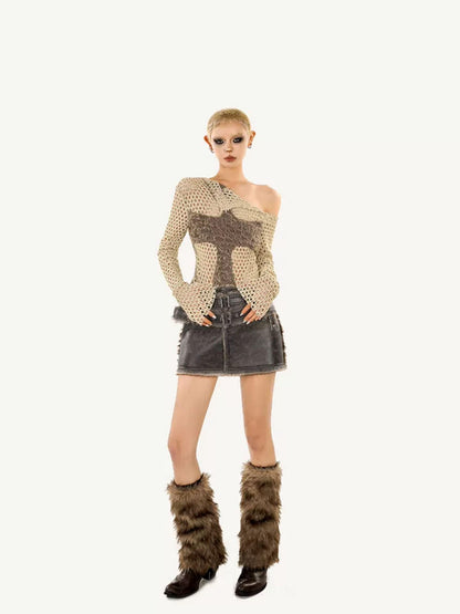 Nico Molly Grunge Distressed Cutout Fishnet Knitted Women&