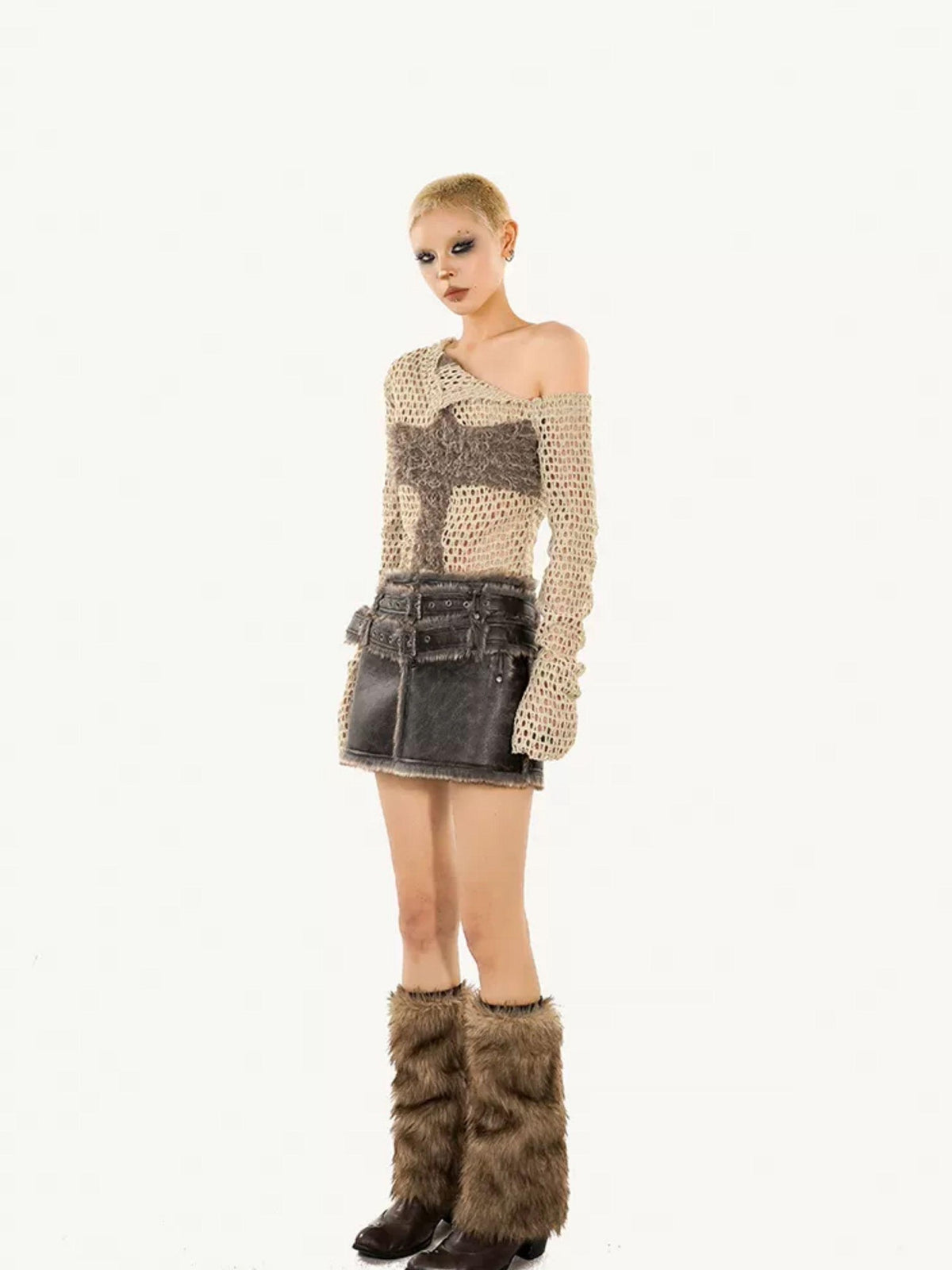 Nico Molly Grunge Distressed Cutout Fishnet Knitted Women&