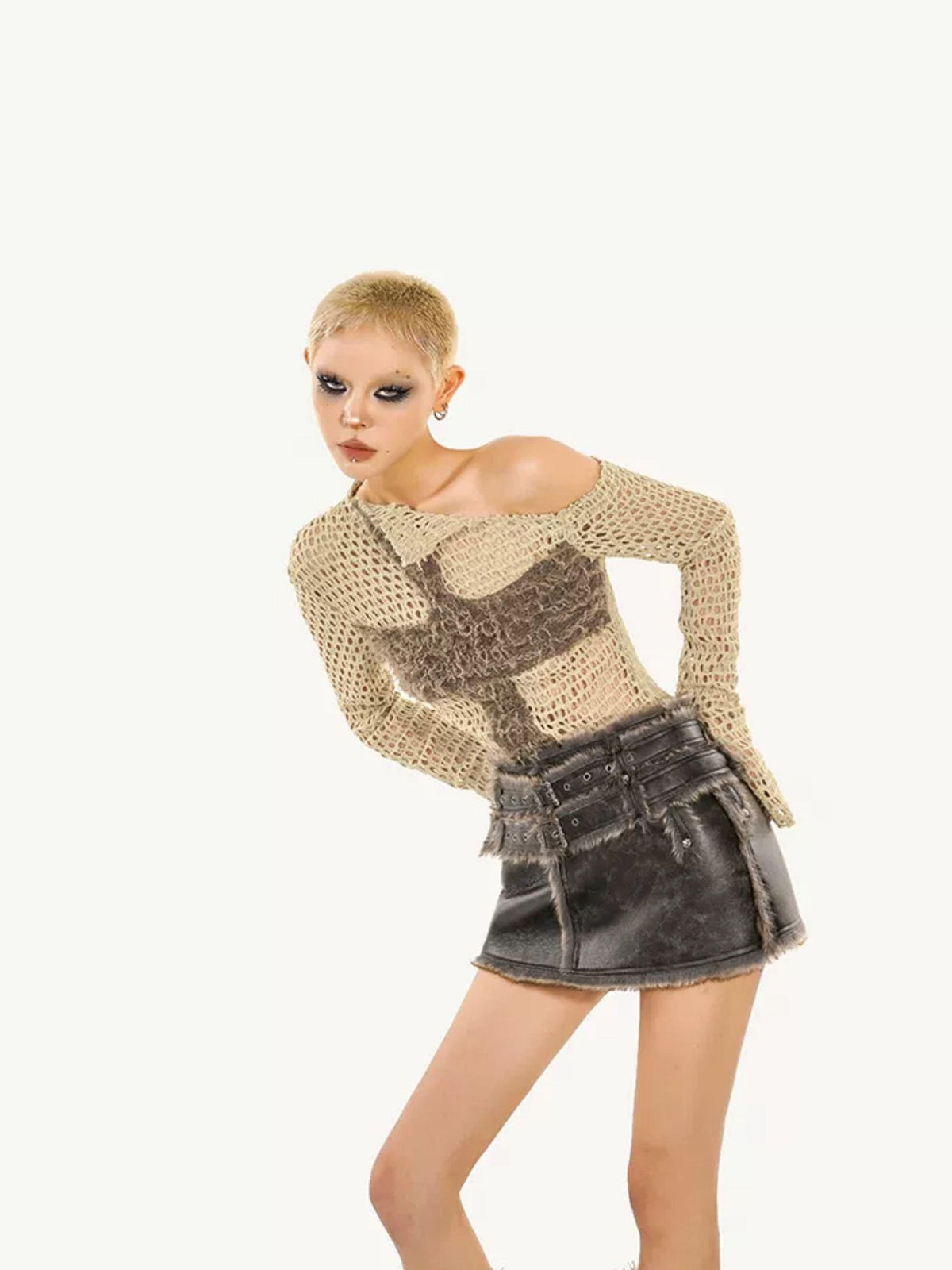 Nico Molly Grunge Distressed Cutout Fishnet Knitted Women&