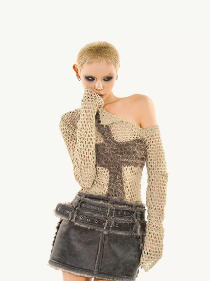 Nico Molly Grunge Distressed Cutout Fishnet Knitted Women&