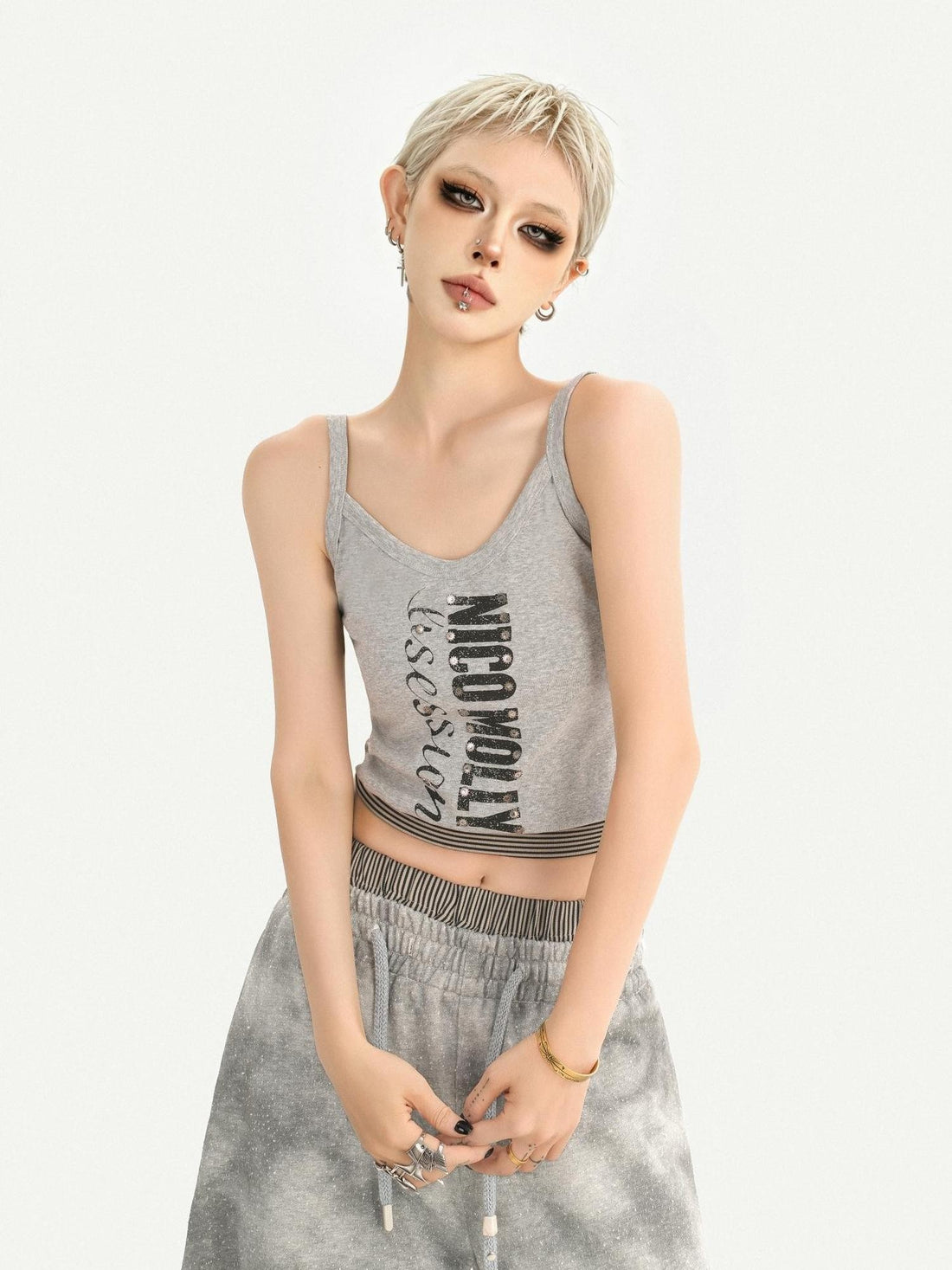 Nico Molly High Street Grey Asymmetrical Distressed Wide Leg Drapey Women&