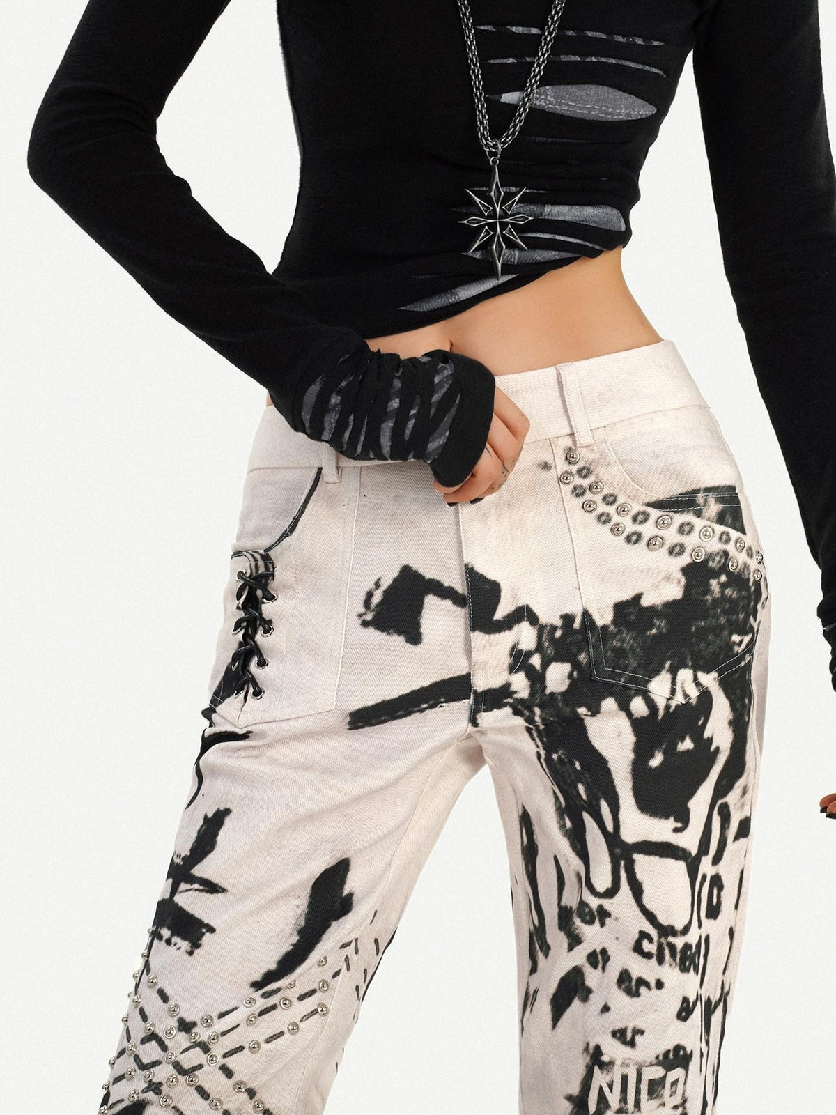 Nico Molly Ink Wash Studded Punk Street Women&