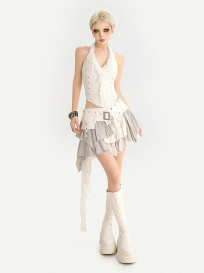 Nico Molly Irregular Plaid Layered Lace Asymmetric Women&