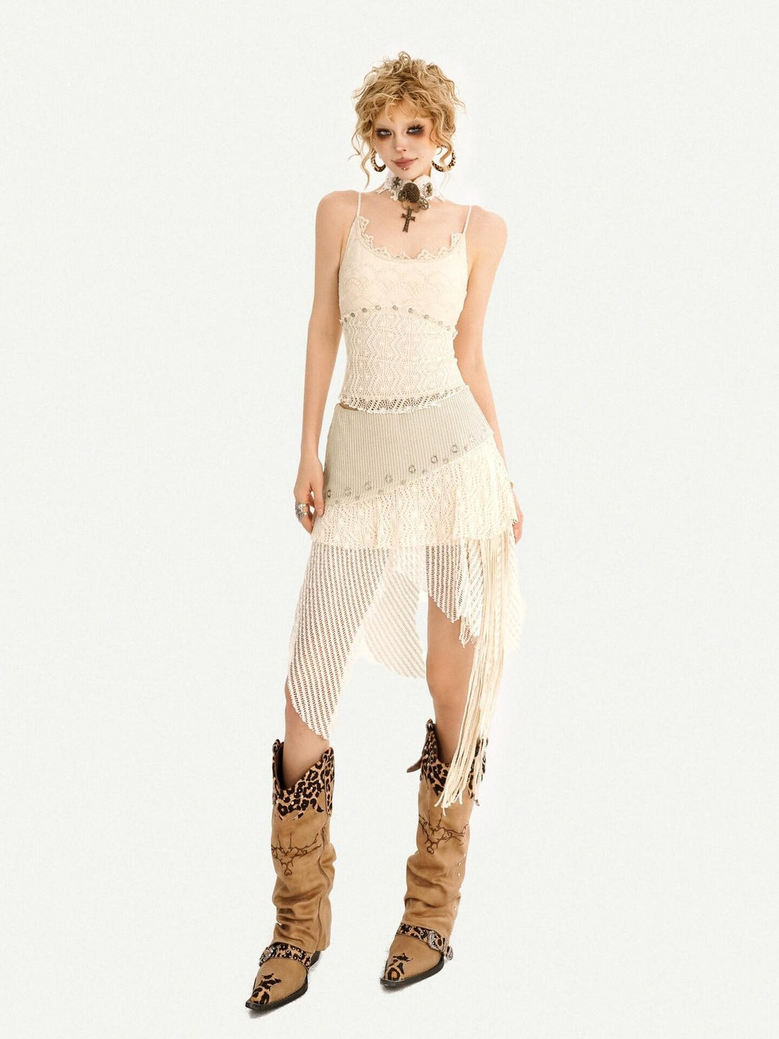 Nico Molly Ivory Tassel Asymmetric Irregular Hem Women&