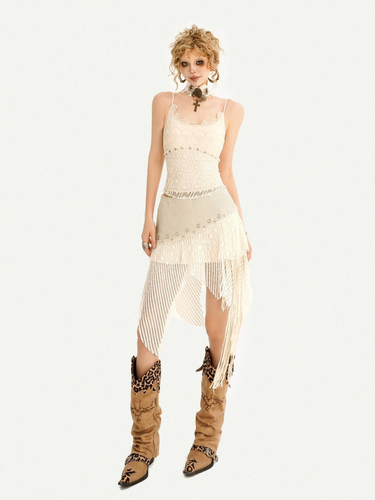 Nico Molly Ivory Tassel Asymmetric Irregular Hem Women&