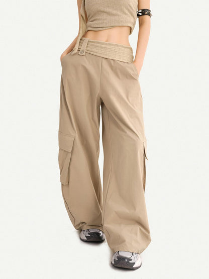 Nico Molly Khaki Cargo Pocket High Waist Straight Cut Casual Women&