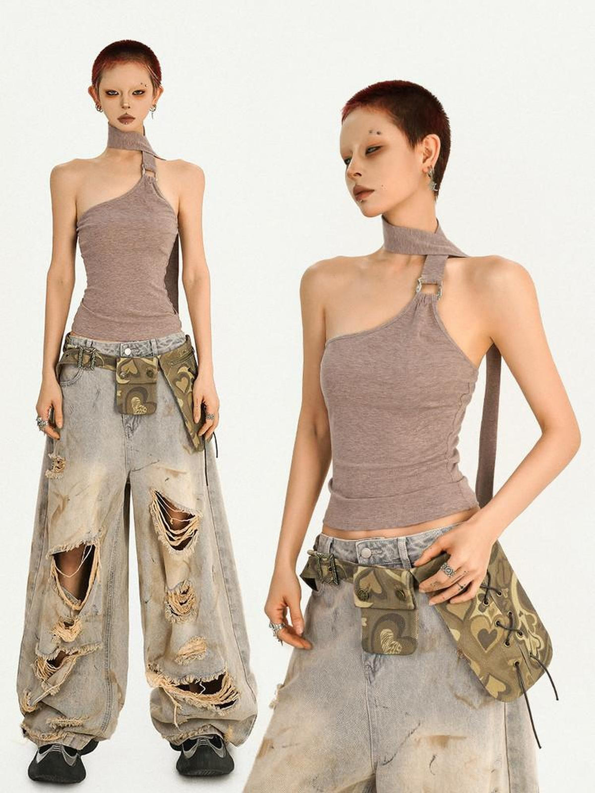 Nico Molly Khaki Vintage Backless Tie Slim Cropped Women&